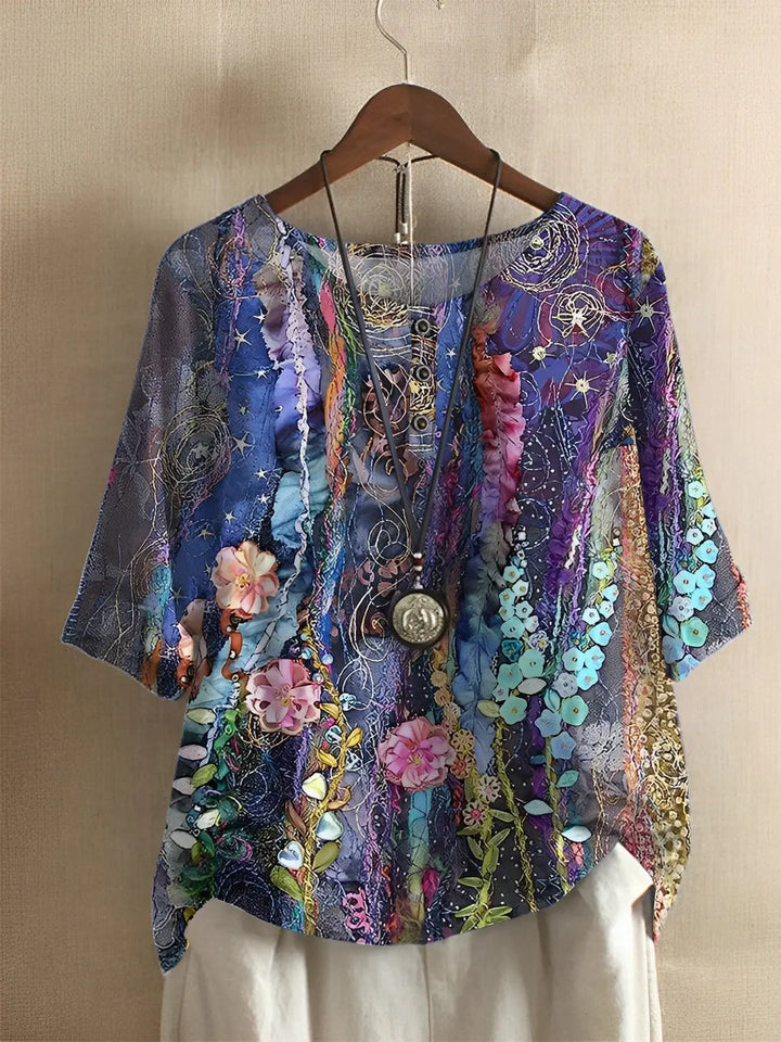 Lavinia | Fiber Art A-Line Floral T-Shirt