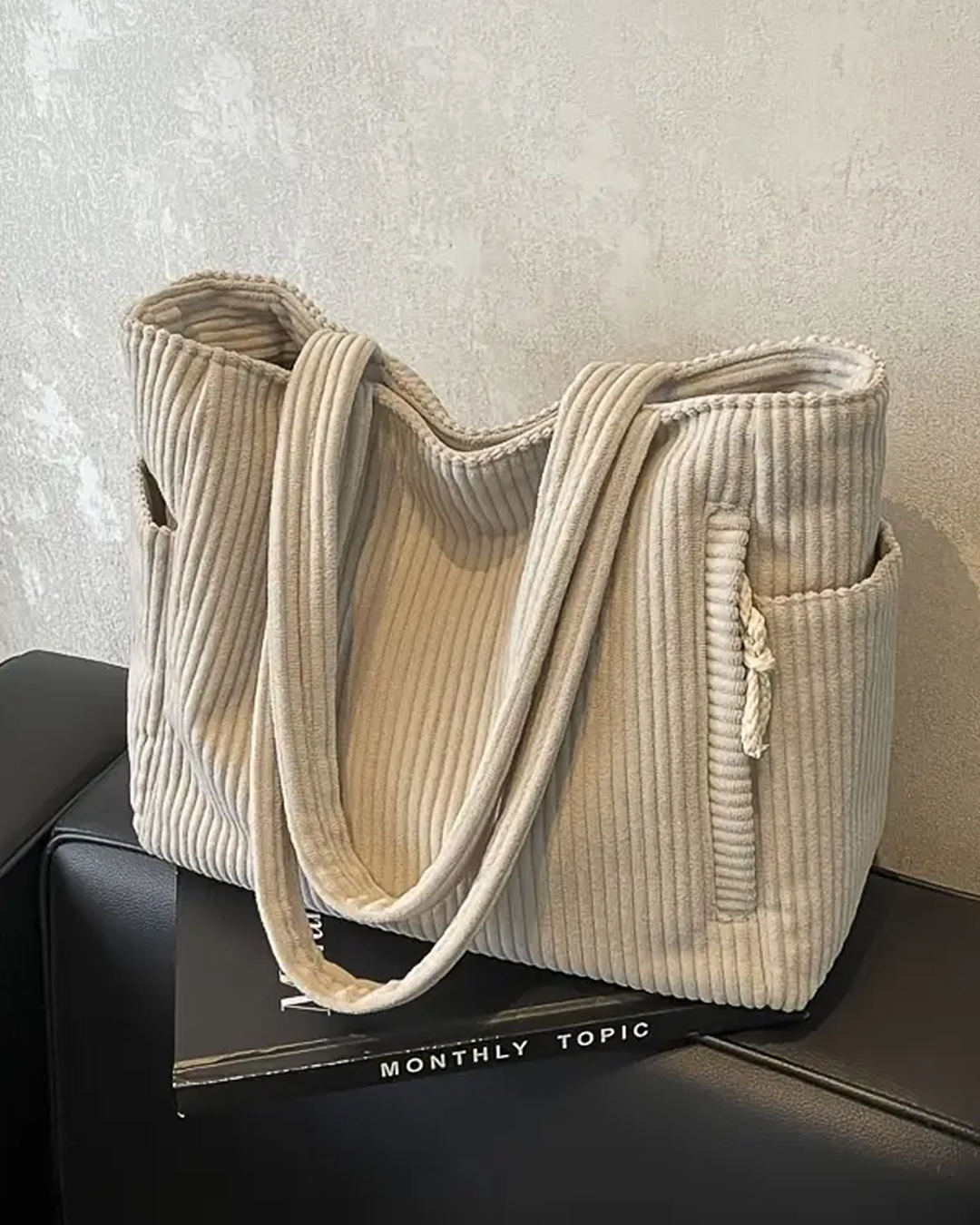 Taima™ - RIBBED TOTE BAG WITH CORD DETAIL