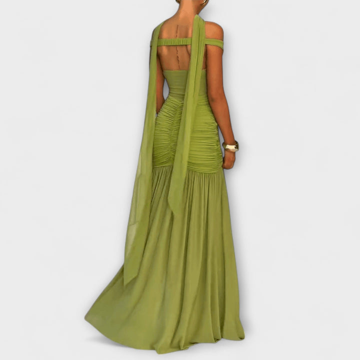 Nicole - Olive-Colored V-Neck Maxi Dress