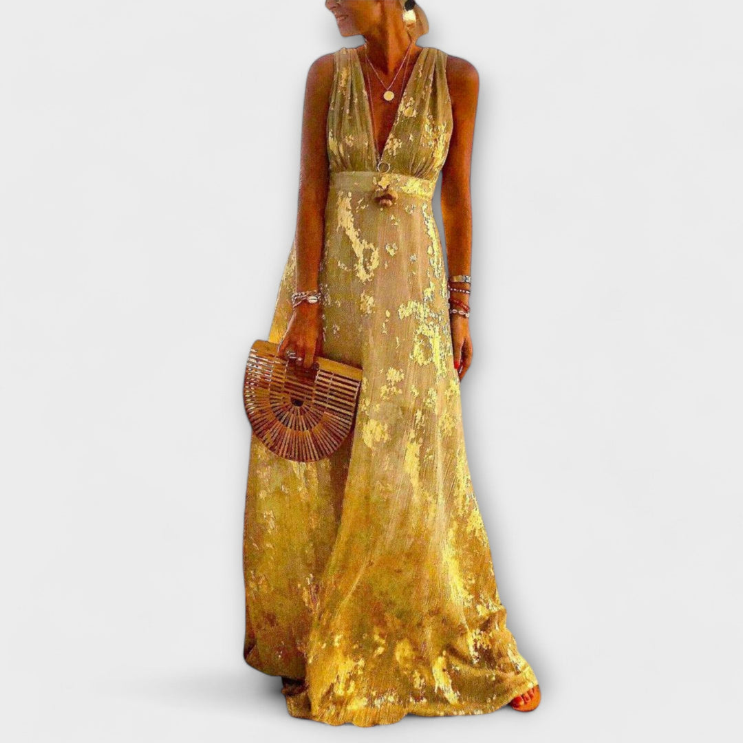 Flowing dress with V-neckline and sequin details