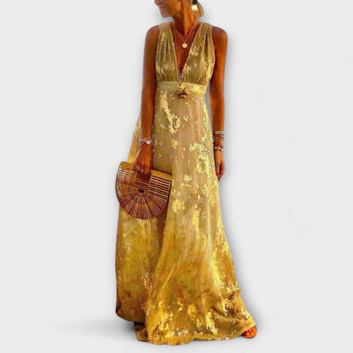 Flowing dress with V-neckline and sequin details