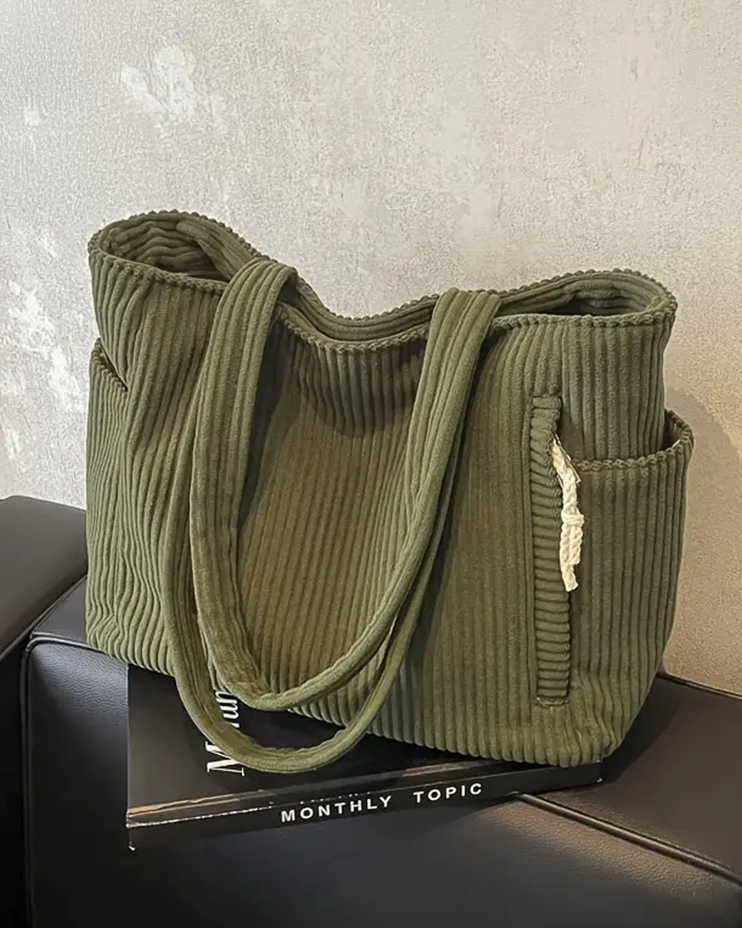 Taima™ - RIBBED TOTE BAG WITH CORD DETAIL