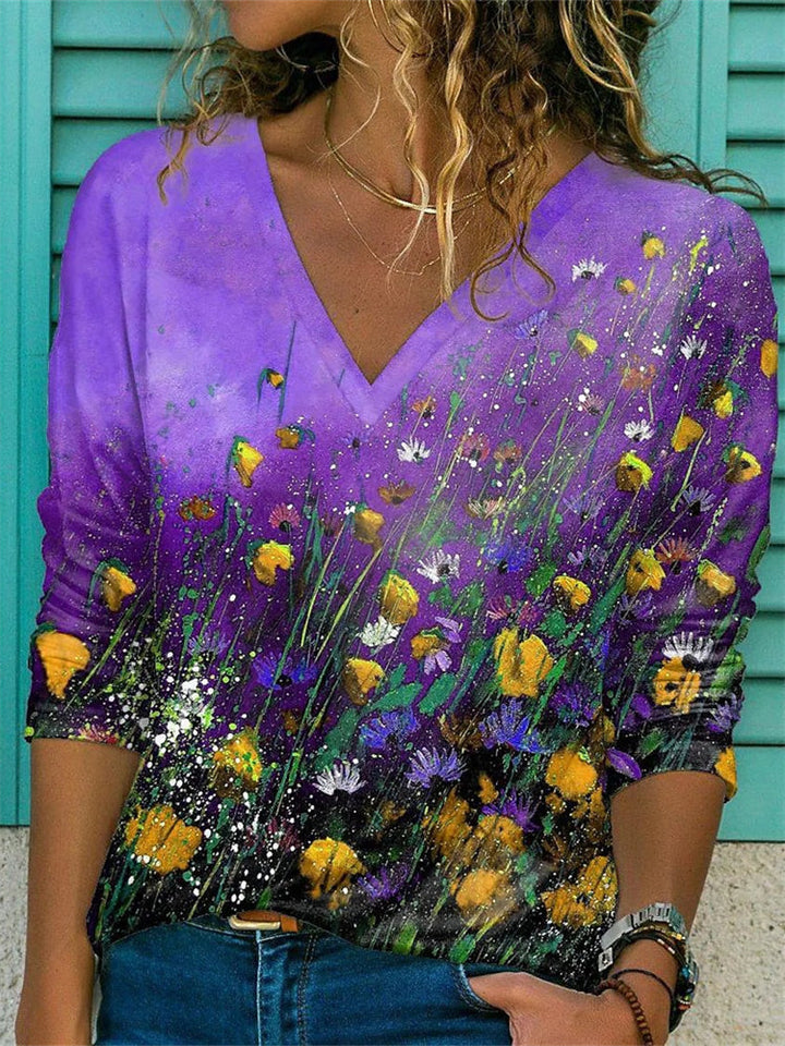 Mirabelle | Floral Painting Neck T-Shirt