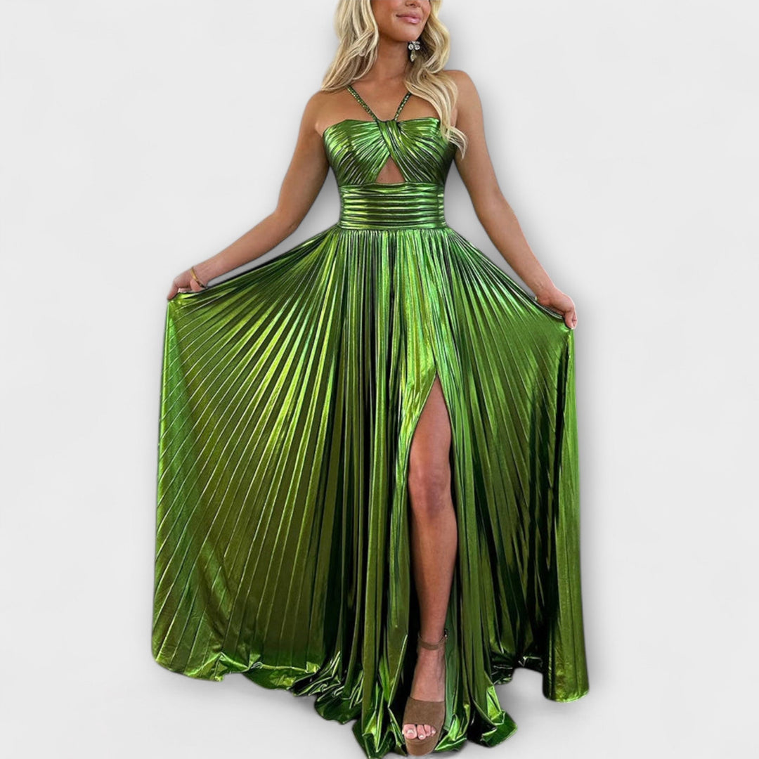Maxi dress with metallic fabric