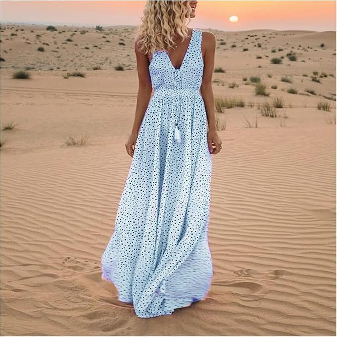 Ismena - Boho Polka Dot Maxi Dress