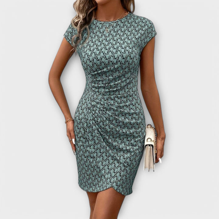 Emma - Short-sleeved Tulip Dress with Allover Print