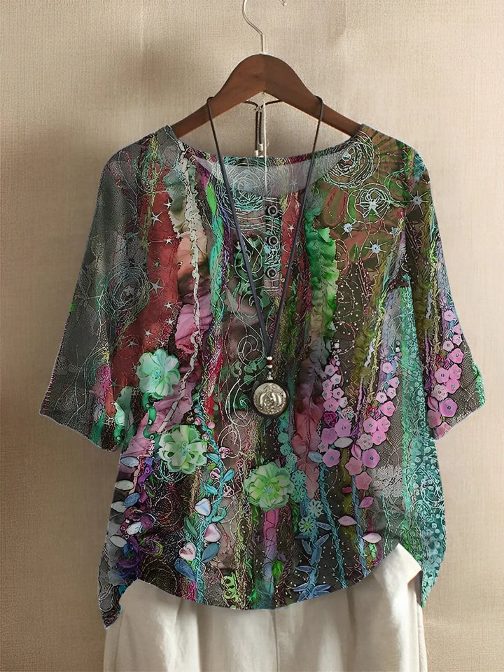 Lavinia | Fiber Art A-Line Floral T-Shirt