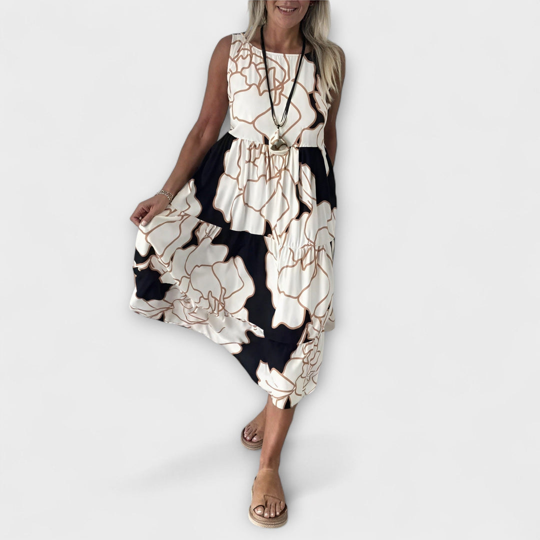 Floral Midi Dress with Tiered Skirt