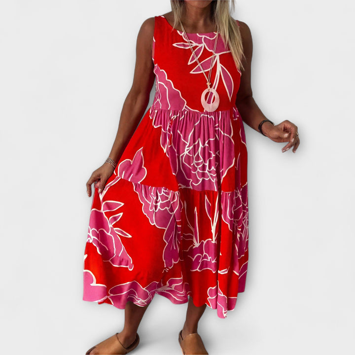 Floral Midi Dress with Tiered Skirt