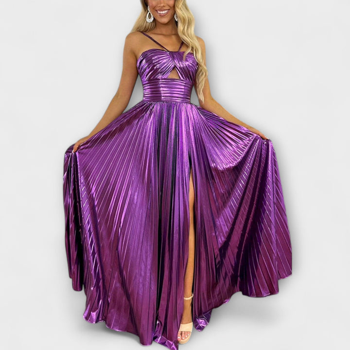 Maxi dress with metallic fabric