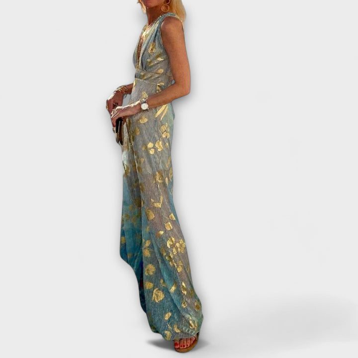 Flowing dress with V-neckline and sequin details