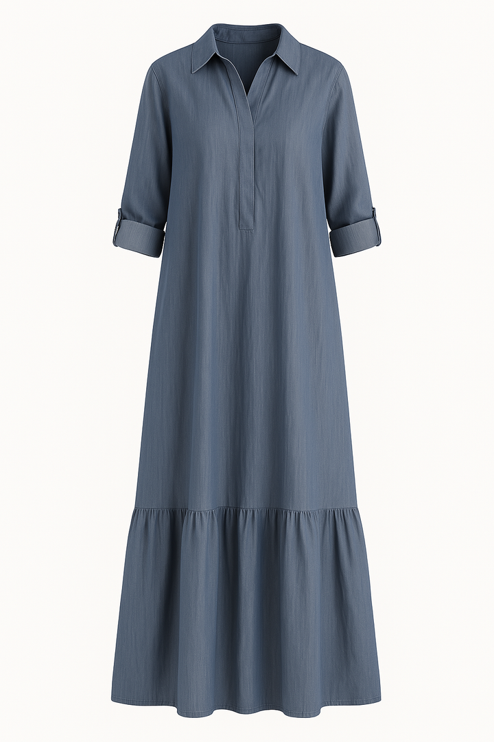 Danica - Tummy-Friendly half-button tiered midi dress