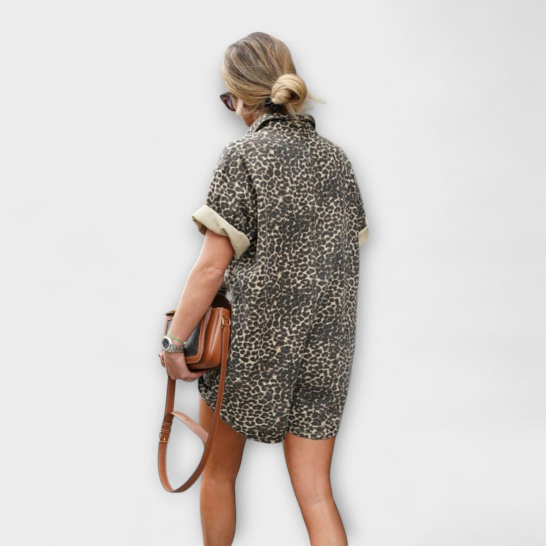 Nonette - Shirt Jumpsuit with Leopard Print