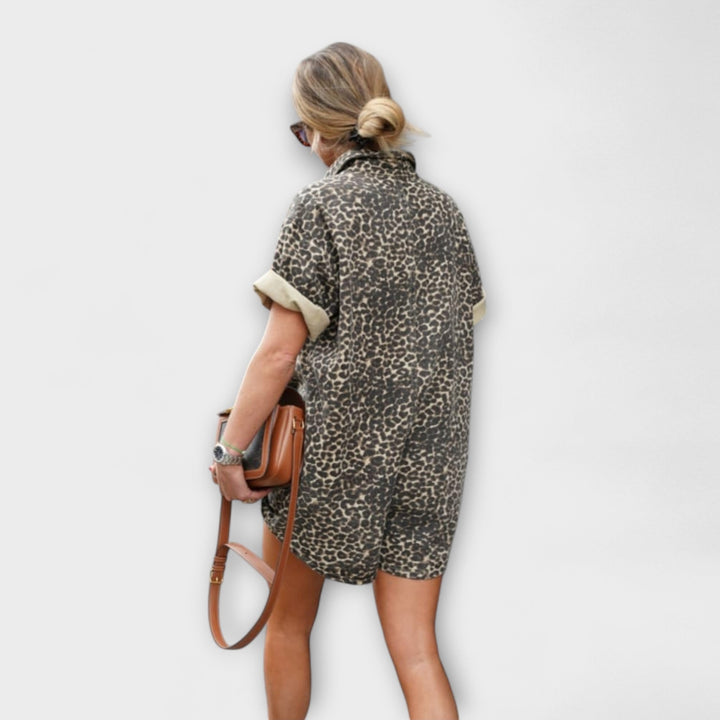 Nonette - Shirt Jumpsuit with Leopard Print