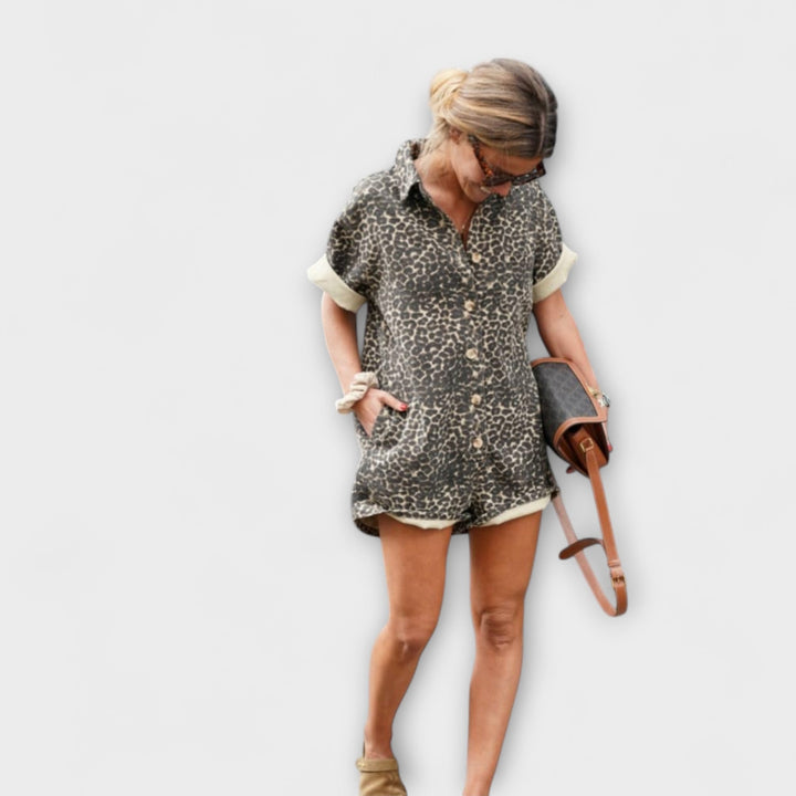 Nonette - Shirt Jumpsuit with Leopard Print