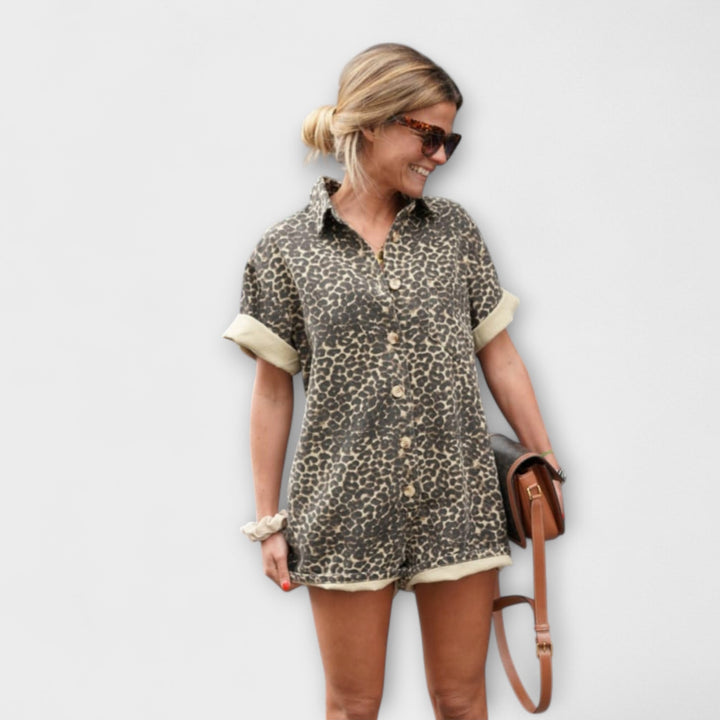 Nonette - Shirt Jumpsuit with Leopard Print