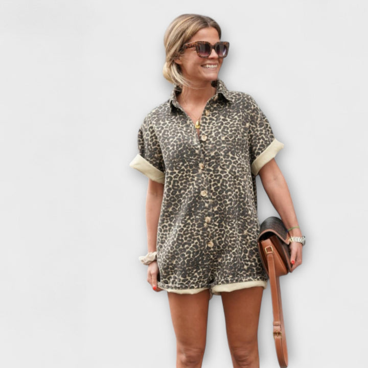 Nonette - Shirt Jumpsuit with Leopard Print