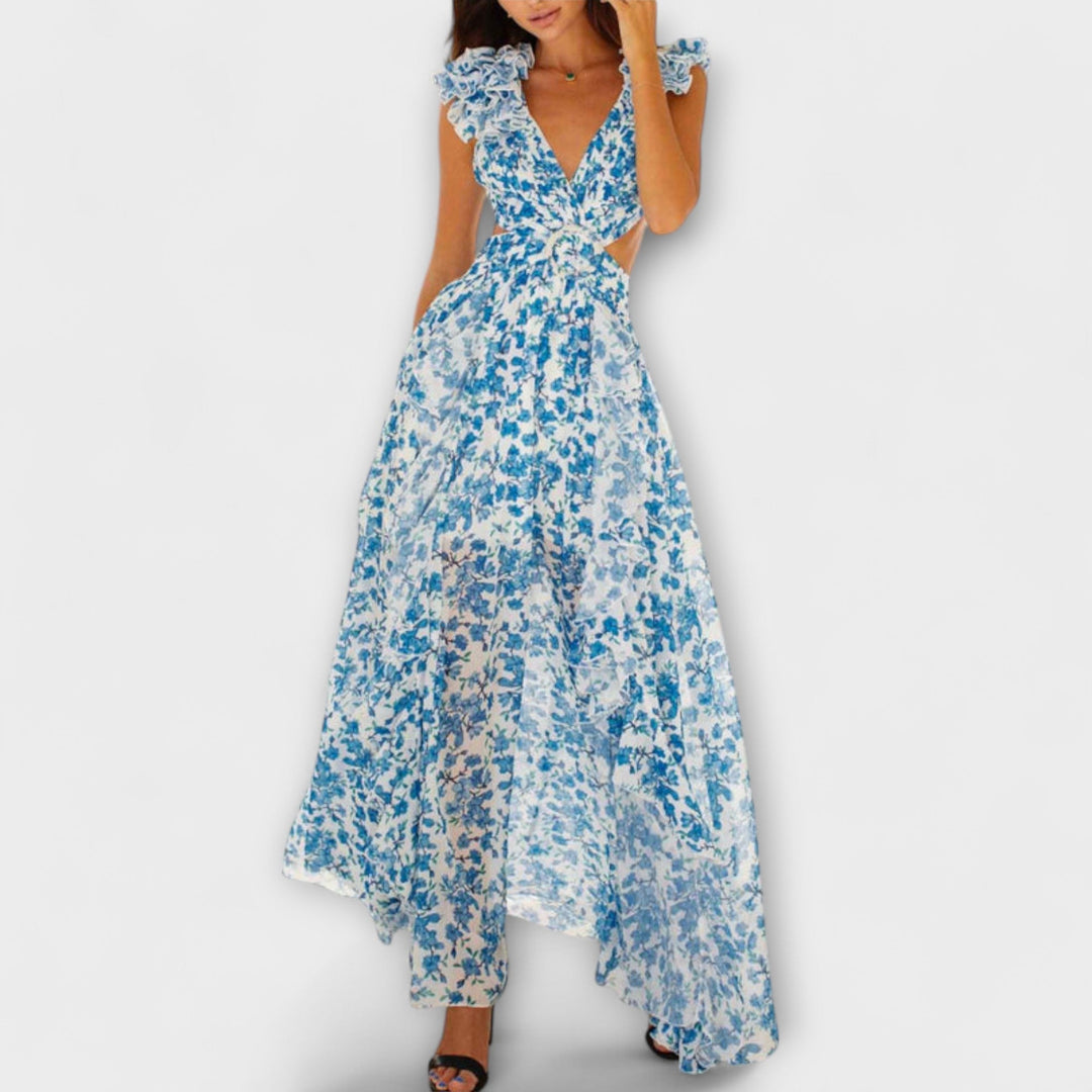Elin - Maxi Dress with Ruffled Hem and Cut-Out Details