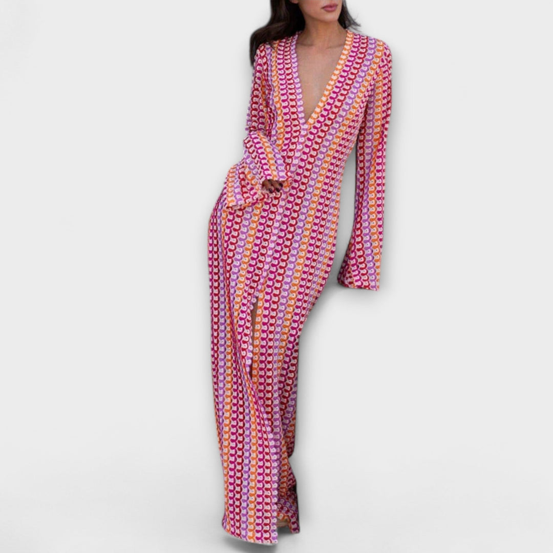 Elina – Maxi Dress with V-Neck and Vacation Flair