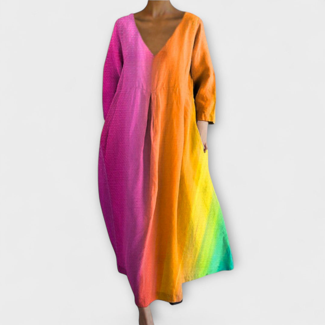Fiona - Long, colorful dress with V-neck