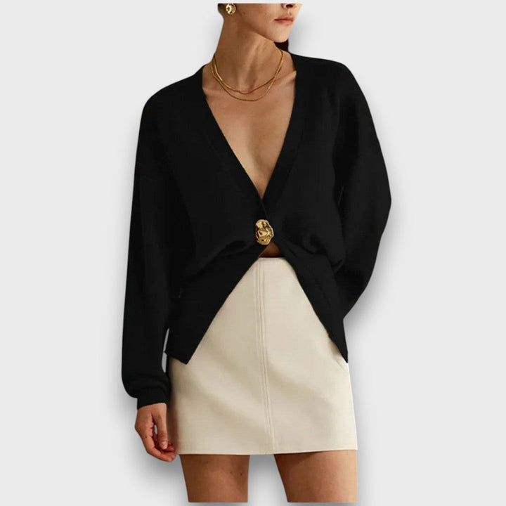 Enea – Cardigan with Deep V-Neck and Gold Button