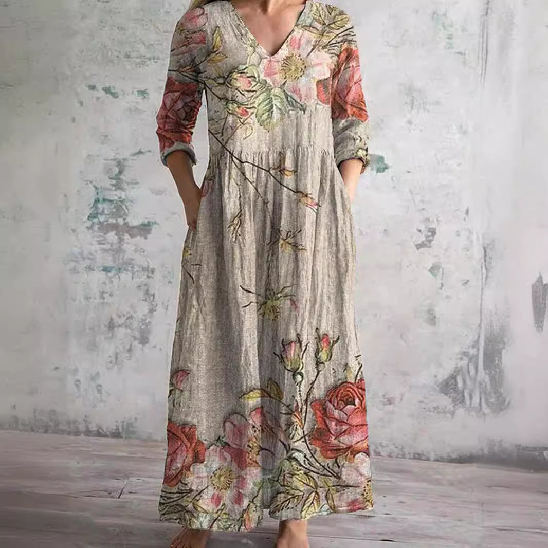 Ivory - Floral Whimsy Boho Maxi Dress