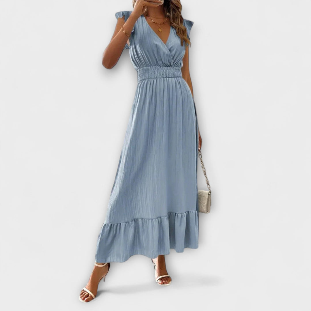 Poet - Maxi Dress with Ruffled Sleeves and Deep V-Neck