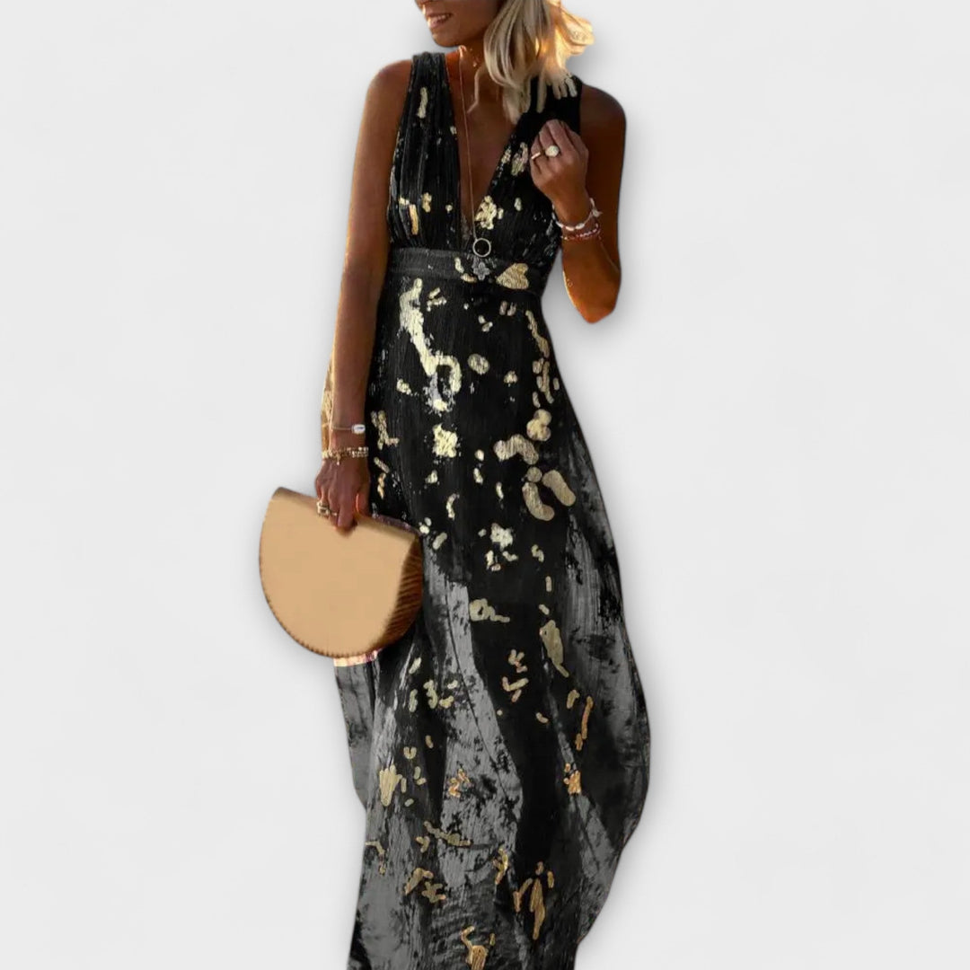 Flowing dress with V-neckline and sequin details