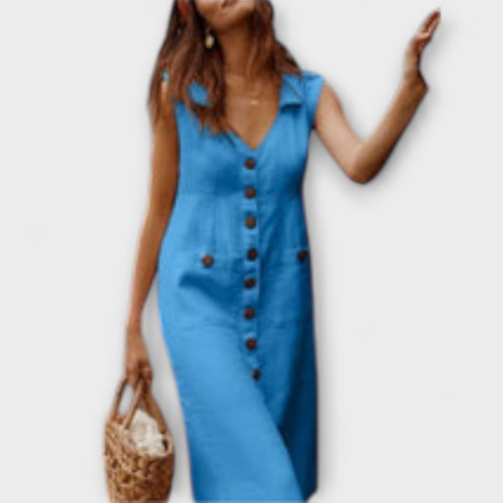 Nora – A-line Dress Made of Cotton-Linen with Turn-down Collar