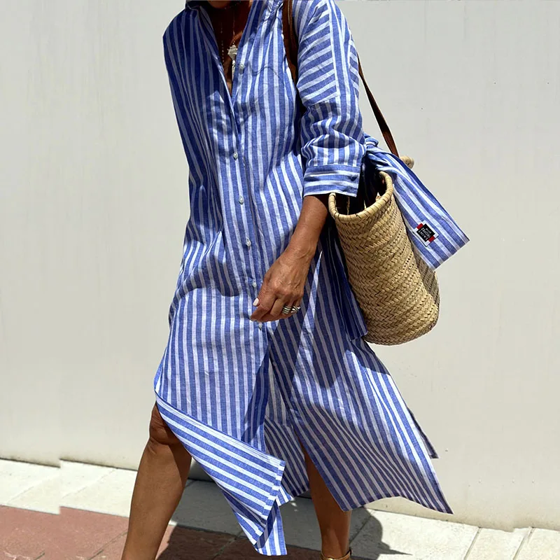 Cerys - Elegant Striped Shirt Dress