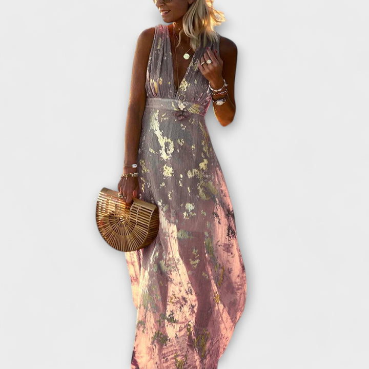 Flowing dress with V-neckline and sequin details
