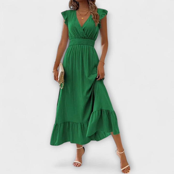 Poet - Maxi Dress with Ruffled Sleeves and Deep V-Neck