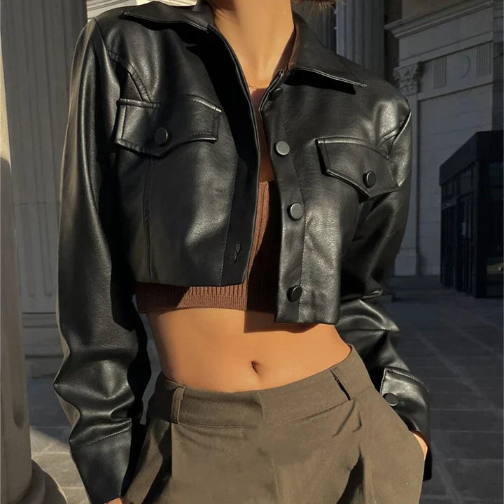 Élise™ | Sophisticated and Trendy Faux Leather Jacket