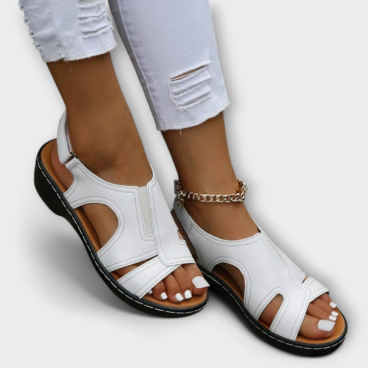 Christina - Orthopaedic Leather Sandals with Comfort Heel