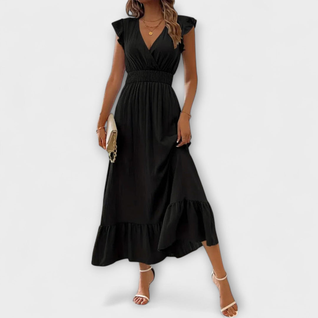 Poet - Maxi Dress with Ruffled Sleeves and Deep V-Neck