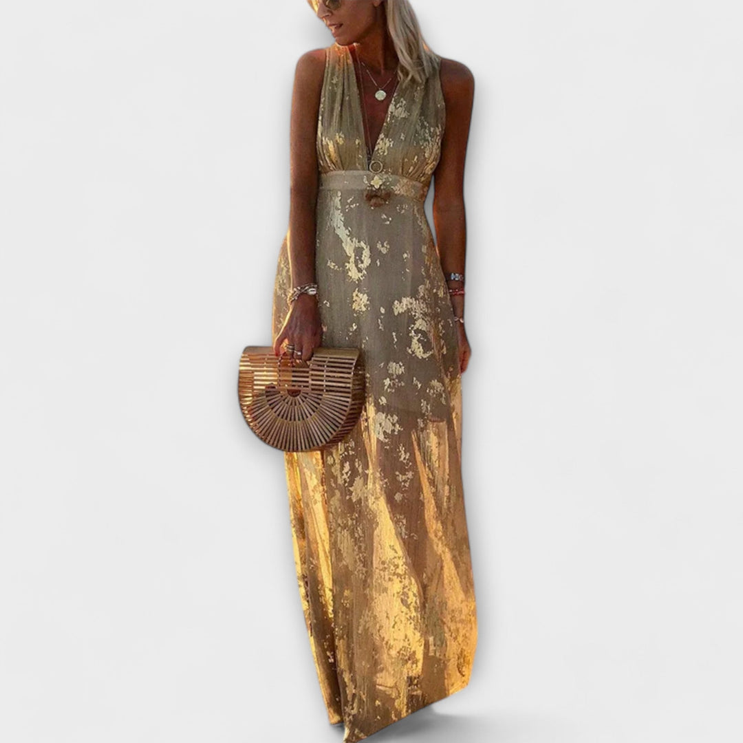 Flowing dress with V-neckline and sequin details