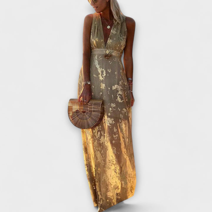 Flowing dress with V-neckline and sequin details