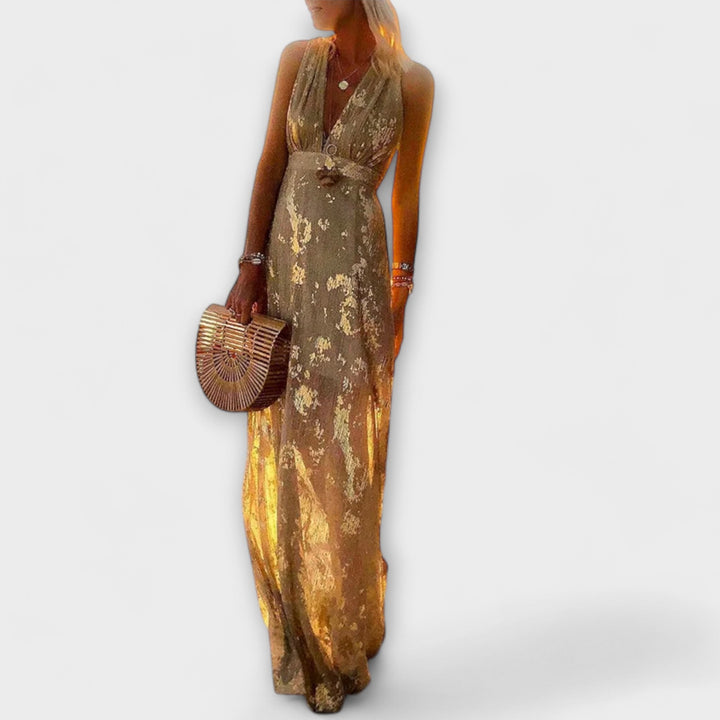 Flowing dress with V-neckline and sequin details