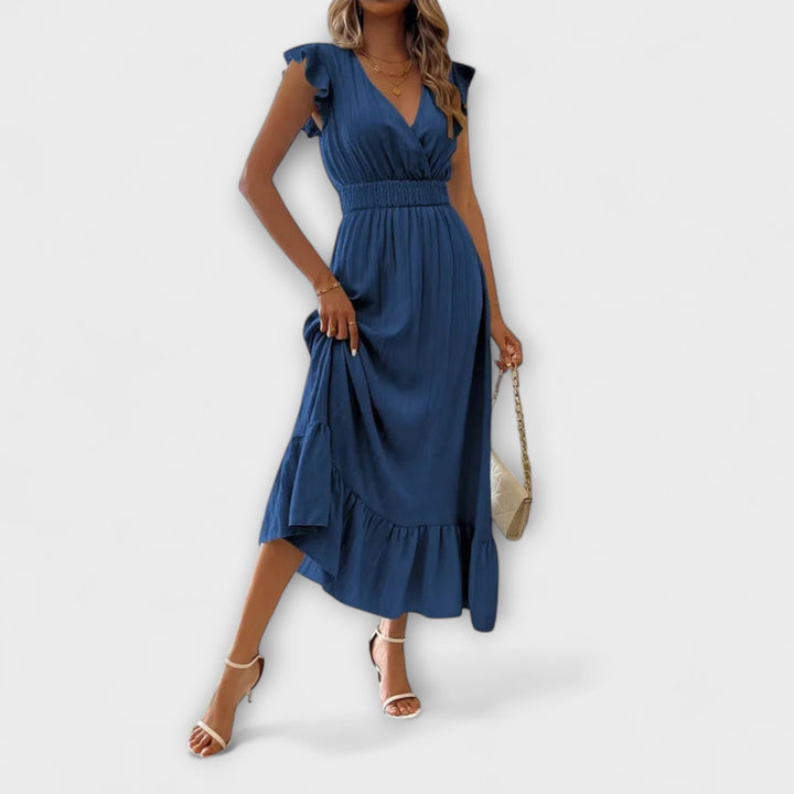 Poet - Maxi Dress with Ruffled Sleeves and Deep V-Neck