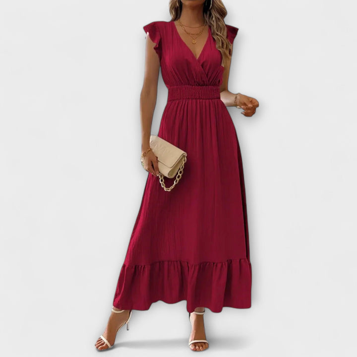 Poet - Maxi Dress with Ruffled Sleeves and Deep V-Neck