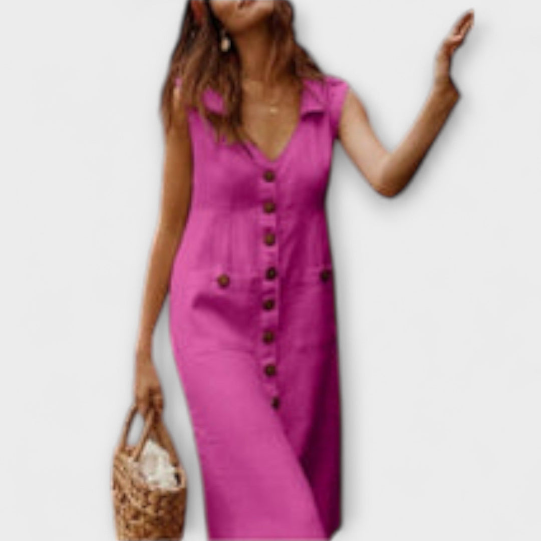Nora – A-line Dress Made of Cotton-Linen with Turn-down Collar