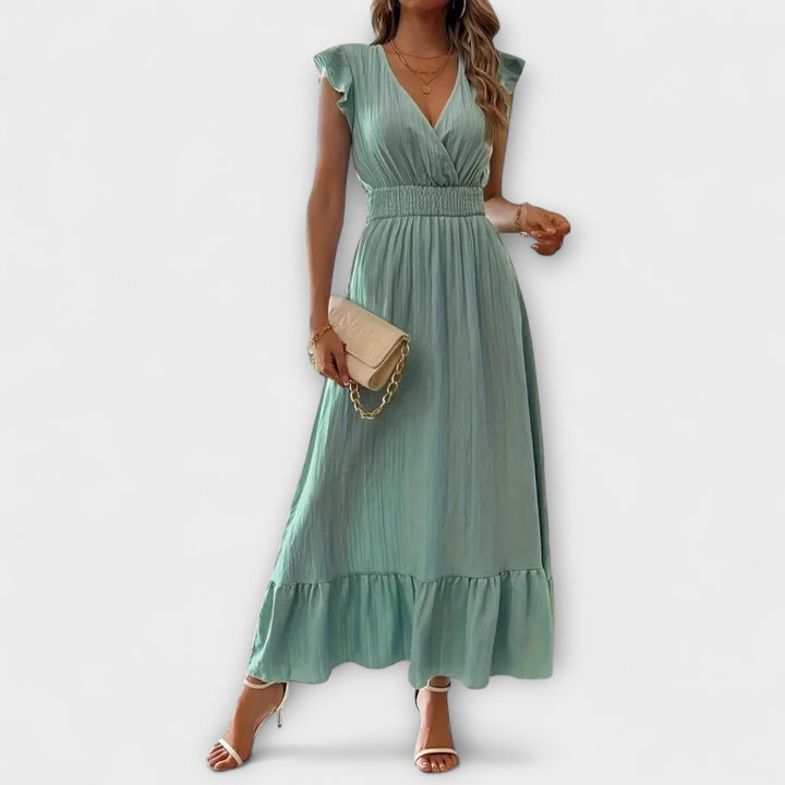 Poet - Maxi Dress with Ruffled Sleeves and Deep V-Neck