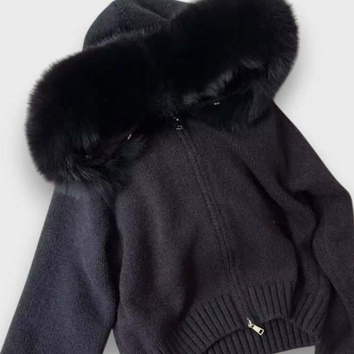 Alisanne – Knit JacketWith Zipper And Faux Fur Collar