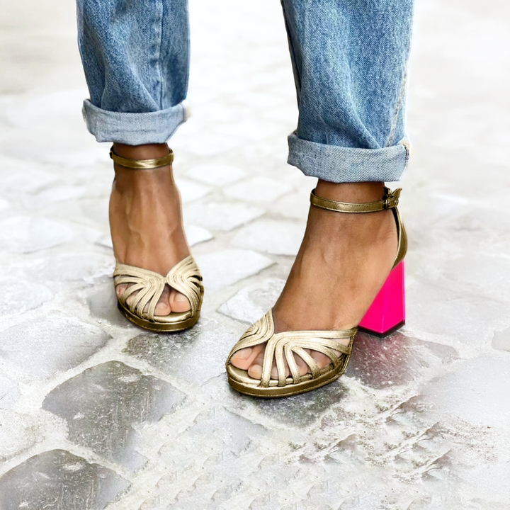 BEATRICE – GOLDEN GLAM BLOCK HEELS