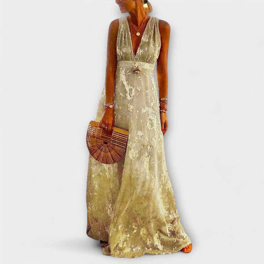 Flowing dress with V-neckline and sequin details