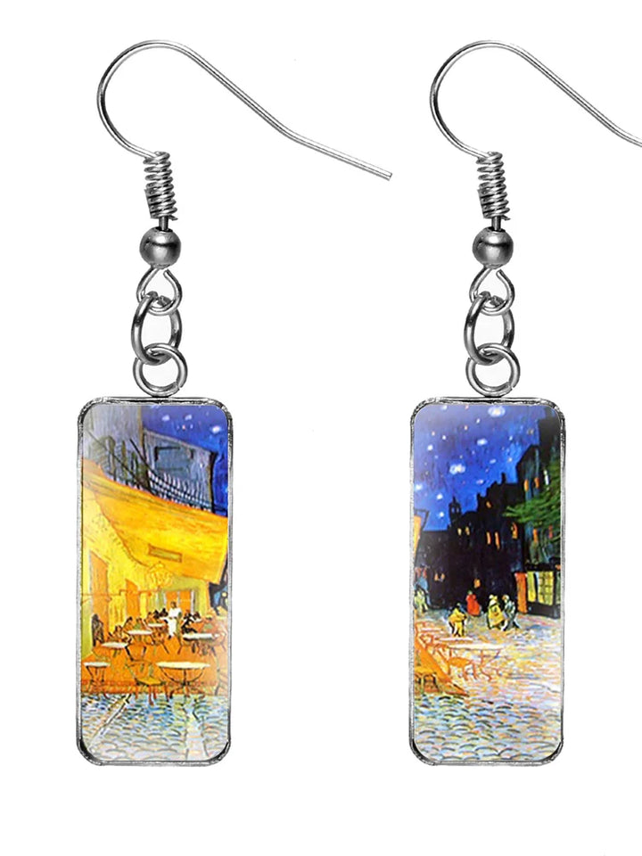 Madeline | Rectangular Earrings with Oil Painting Design