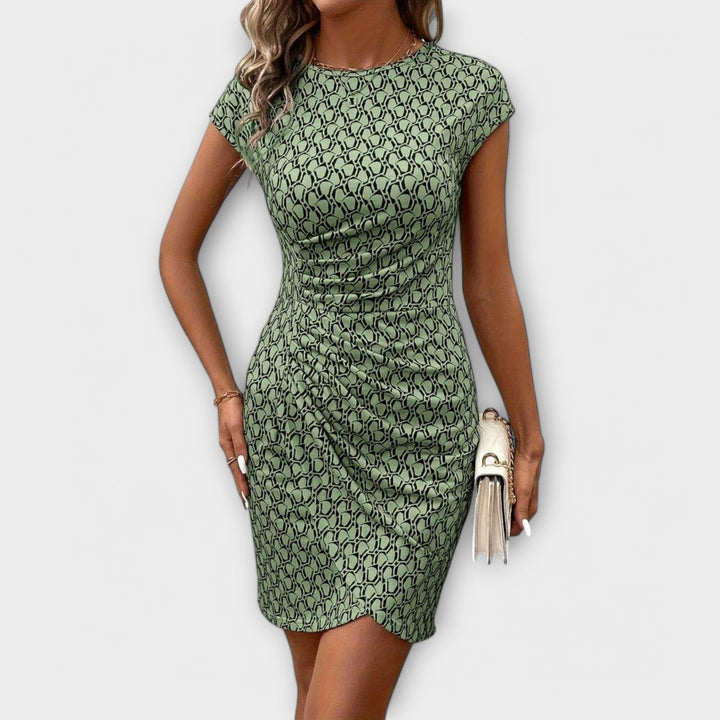 Emma - Short-sleeved Tulip Dress with Allover Print