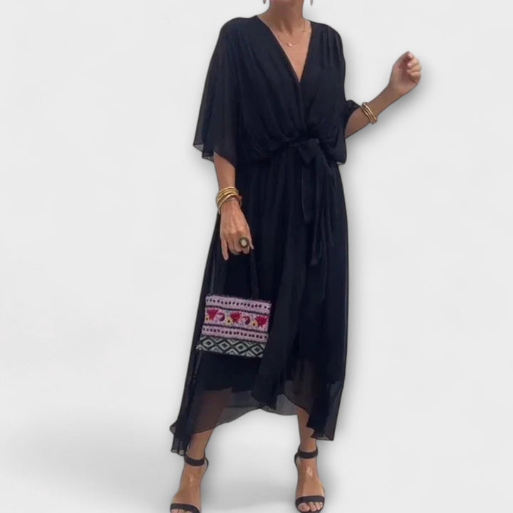 Amoura - Chiffon Dress with V-Neck