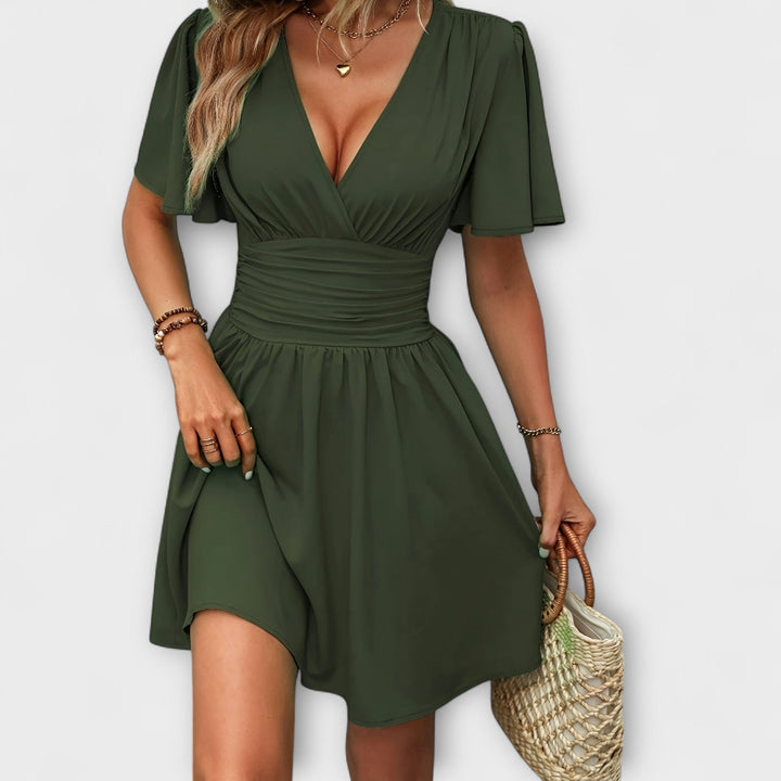 Winslet - Dress with gathered waist and V-neck