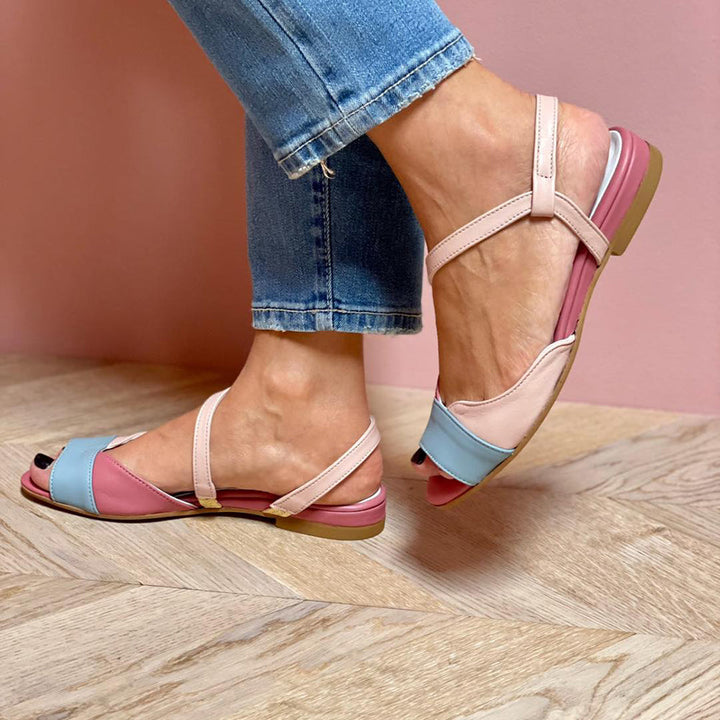 Rose | Asymmetrical Pink Sandals in Color Block Style